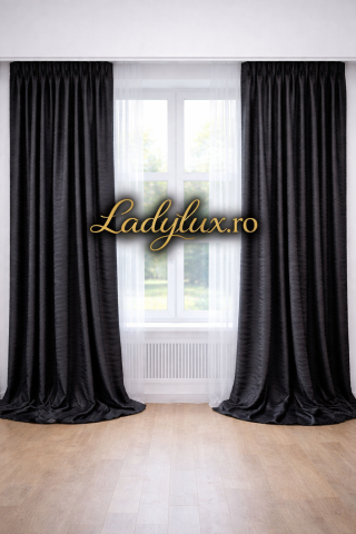Draperii - Set Draperii RS Negre Model Striat - 3M x 2.7h Cu Tiv si Rejansă