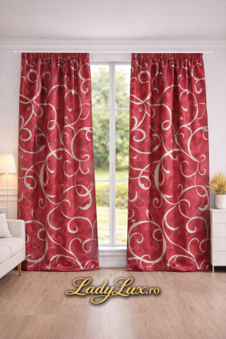 Draperii - Set Draperii Gata Cusute cu Tiv si Rejansă, 3M x 2.5 - Model Semnatura Rosu