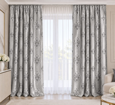 Draperii - Set Draperii GRI  Gata Cusute cu Tiv si Rejansă, 3M x 2.5 h Model PANDANT