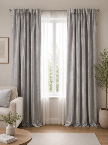 Draperii - Set Draperii Blackout Gri Sidef  Gata Cusute cu Tiv si Rejansă, 3M x 2.5 Model Perla
