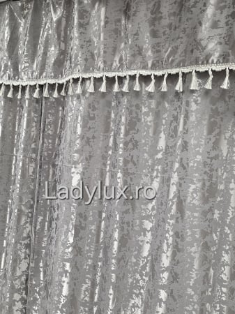 Draperii - Set Draperii Jacquard cu Ciucuri Decorativi 3M x 2.8H– Eleganță și Strălucire pentru Orice Interior - Gri Antracit