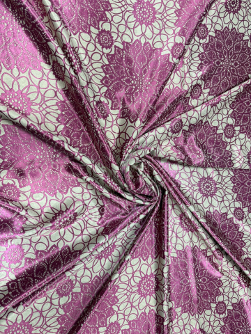 Draperii - Set Draperii Bej cu Model Roz Gata Cusute cu Tiv si Rejansă, 3M x 2.7 h