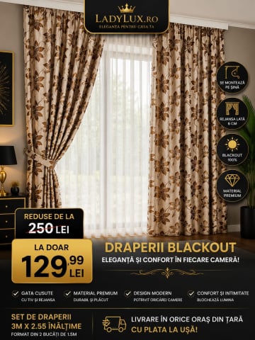 Set Draperii Model Flori de Tei Crem+Maro Cu Tiv si Rejansa 3M-2.6 
