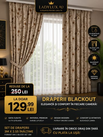 Draperii - Set Draperii Model Florina Crem+Maro Cu Tiv si Rejansa 3M-2.6