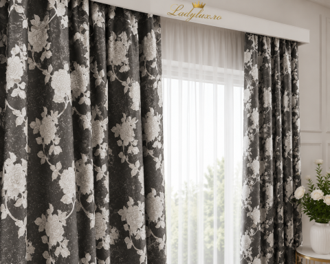 Draperii - Set Draperii Model Trandafiri Gri Antracit 3M-2.5h