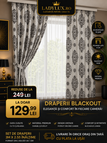 Draperii - Set Draperii Model Vintage  Crem+Maro Cu Tiv si Rejansa 3M-2.6