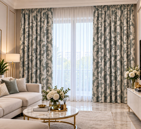 Draperii - Set Draperii Poliester Verde Deschis  Model Regal 3M x2.7h - Cu Tiv si Rejansă