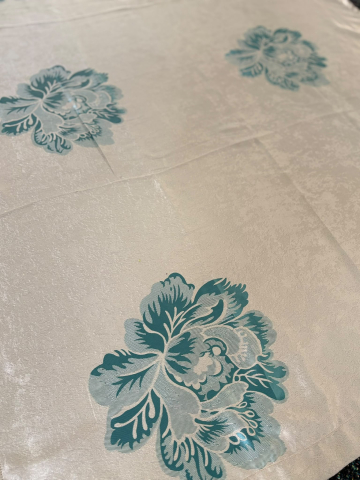 Draperii - Set Draperii Turcoaz+Crem Model Dalie  Gata Cusute cu Tiv si Rejansă, 3M x 2.7 h
