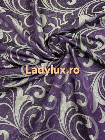 Draperii - Set Draperii Mov  Gata Cusute cu Tiv si Rejansă, 3M x 2.5 h Model Frunza