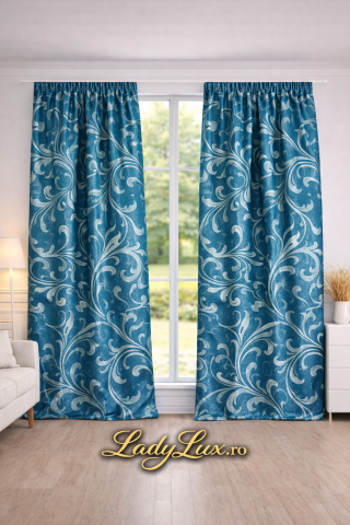 Draperii - Set Draperii Turcoaz Gata Cusute cu Tiv si Rejansă, 3M x 2.7 h Model Flondo