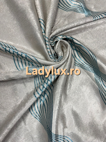 Draperii - Set Draperii Turcoaz+Crem Gata Cusute cu Tiv si Rejansă, 3M x 2.7 h Model Spiri