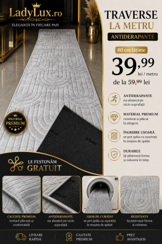 Latime 80 - Traversă la Metru Liniar Antiderapanta Model Viena Gri Latime 80 cm