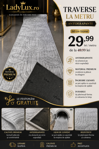 Latime 60 - Traversă la Metru Liniar Antiderapanta Model Viena Gri Latime 60 cm
