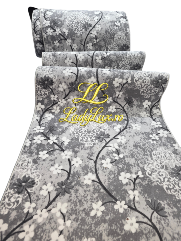 Latime 120 - Traversă la metru liniar, Model Flori Gri Latime 120cm