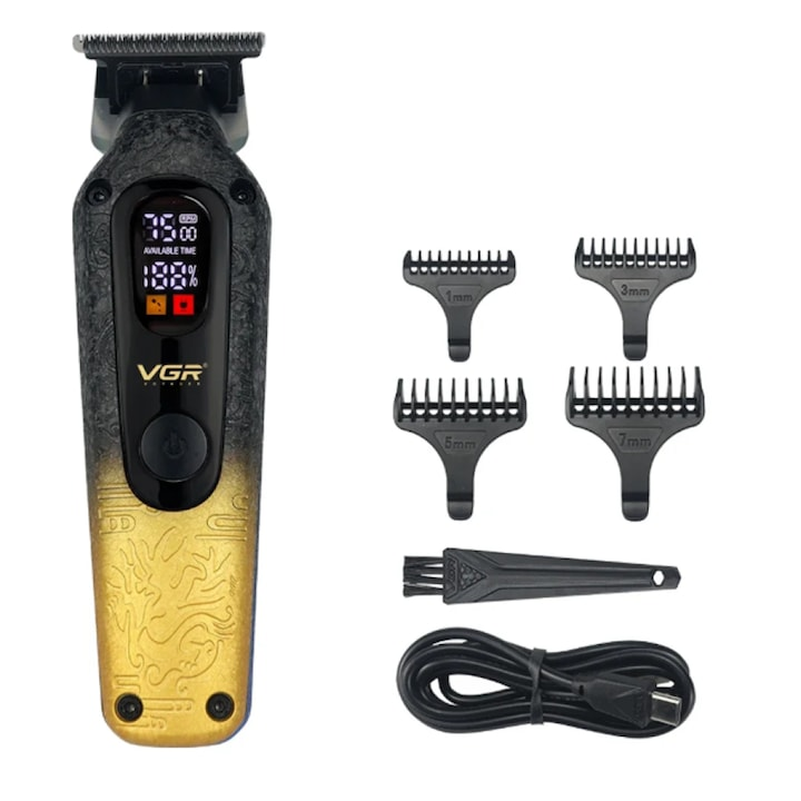 Trimmer Profesional VGR V-879T pentru Barbă și Păr, Lamă Ceramică și Titan, Acumulator, Display Digital, Încărcare USB [2]