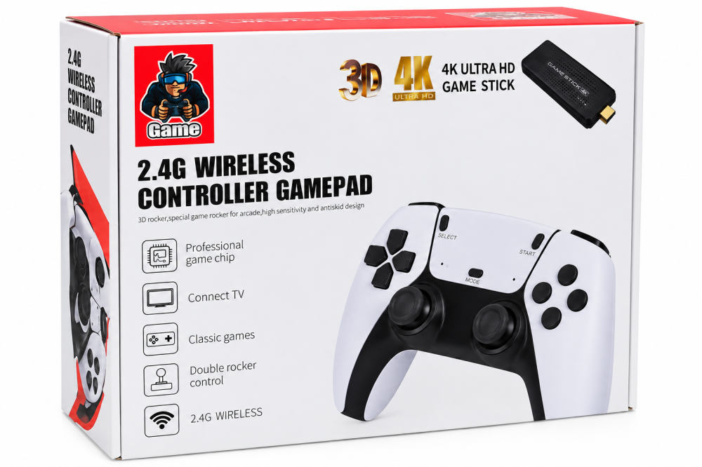 Consola Retro Game Stick 4K Ultra HD, 2 Controllere Wireless 2.4G, Jocuri Clasice, Conectare HDMI la TV, Plug & Play [2]