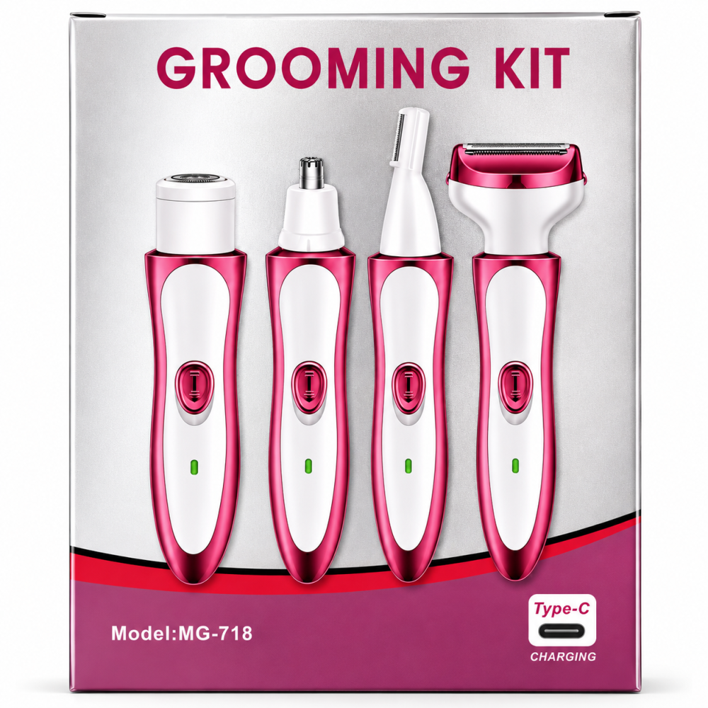 Aparat de Îngrijire Personală pentru Femei 4 în 1, Reîncărcabil USB-C, Epilator și Trimmer Multifuncțional pentru Corp, Față, Nas și Zone Sensibile, Alb/Roz [3]