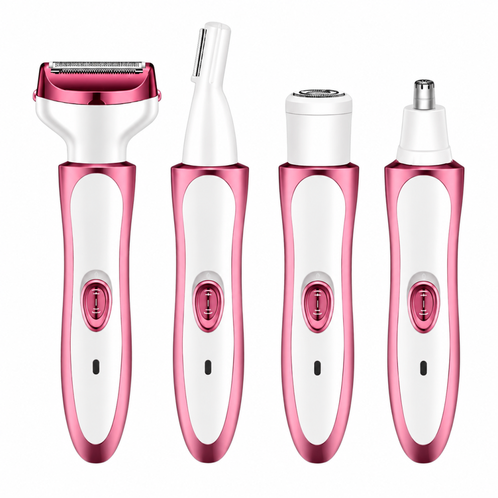 Aparat de Îngrijire Personală pentru Femei 4 în 1, Reîncărcabil USB-C, Epilator și Trimmer Multifuncțional pentru Corp, Față, Nas și Zone Sensibile, Alb/Roz [2]