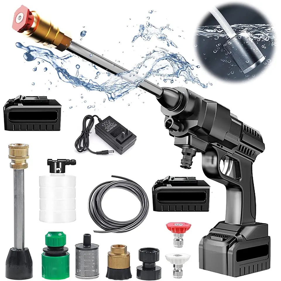 Aparat De Spalat Cu Presiune, 2 acumulatori, 48V, Pistol cu 3 moduri, 30 bari, Recipient spuma, Filtru si Duze incluse [3]