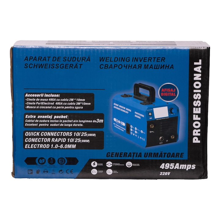 Aparat de sudura tip invertor, sudura MIG/MMA/LIFT TIG, 495A, afisaj digital, 0.8-1.2mm, accesorii incluse [3]