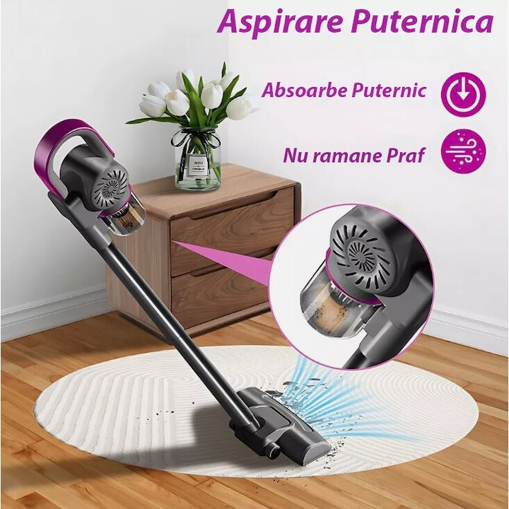 Aspirator Vertical Fără Fir 4 în 1 HB-807, Reîncărcabil, Aspirator de Mână, Filtru HEPA, Multiple Accesorii [6]