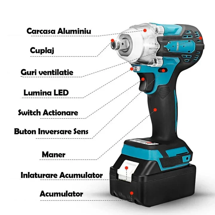 Bormasina cu Impact PROFESIONAL 48V, Cu 2 Acumulatori, 3500 RPM 38 accesorii [4]