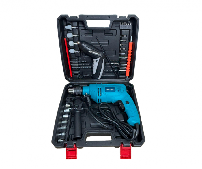 Bormasina cu percutie, mandrina stabila cu cheie CAMPION Professional + CADOU AUTOFILETANTA in valiza transport cu 32 accesorii [2]