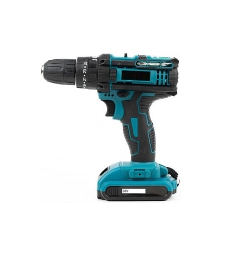 Bormasina electrica portabila 36V, cu percutie, 2 acumulatori, trusa si 30 accesorii, albastru [3]