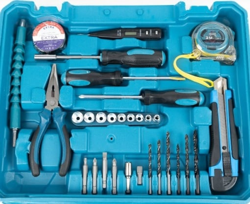 Bormasina electrica portabila 36V, cu percutie, 2 acumulatori, trusa si 30 accesorii, albastru [4]