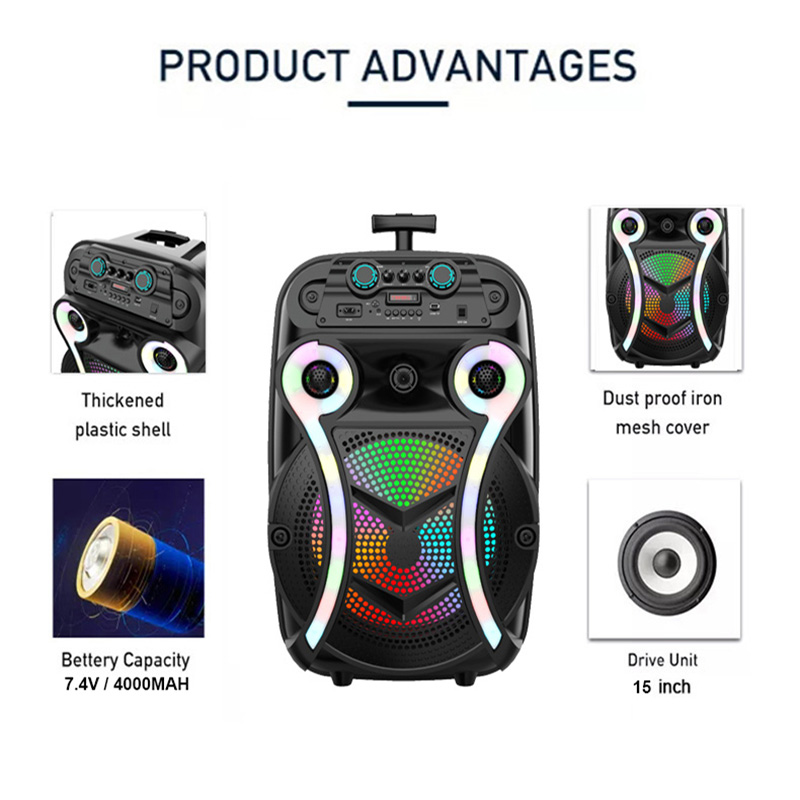 Boxă Portabilă Bluetooth Sing-e ZQS15102, 40 cm, 40W, RGB, Microfon Wireless, Telecomandă, Trolley, FM/USB/TF [3]