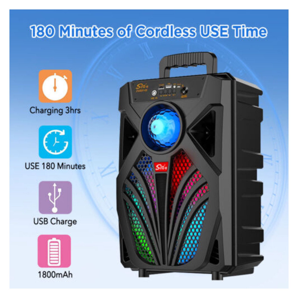 Difuzor Bluetooth portabil de 8" 3000 mah  Subwoofer Sistem de sunet bas puternic Mic de petrecere [2]