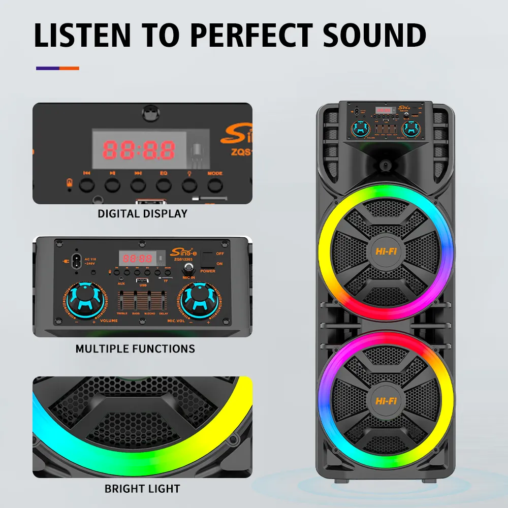 boxa super puternica 100cmx42cm 240W P.M.P.O 12-inch*2 cu bass profesional fără fir pentru petrecere cu lumini colorate [7]