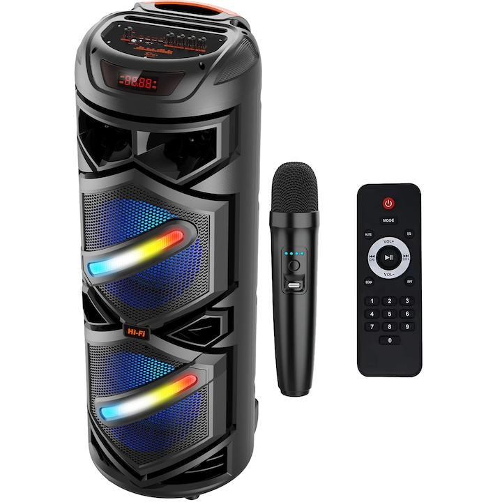 Boxa wireless, bass puternic, 83cm, amplificator sunet, Bluetooth, microfon, telecomanda, card, stick si AUX [2]