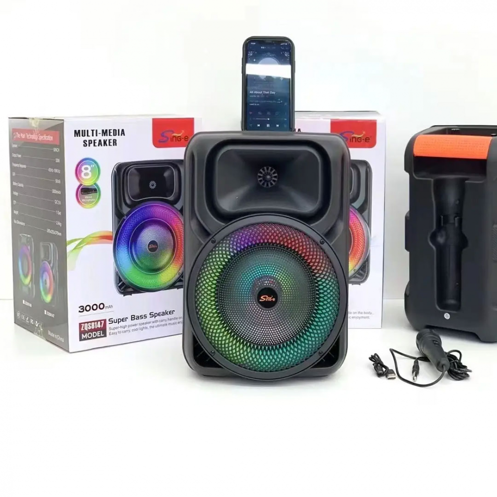 Boxa ZQS 8147, Microfon, Bt 8 Inch Karaoke Speaker Wireless, Baterie Lithium, Putere 100W [3]