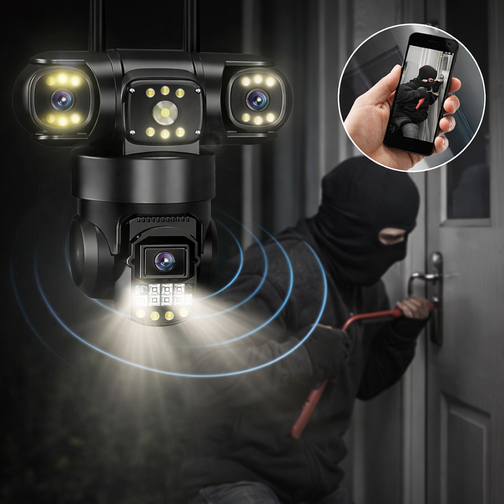 Cameră de Supraveghere WiFi Andowl Q-S3000, 8K, 3 Lentile, Rotire 350°/90°, Detectare Mișcare și Persoane, Night Vision, Card TF 128GB [6]
