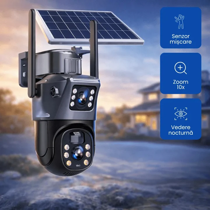 Camera de Supraveghere Solara Wi-Fi 6MP (3MP+3MP), Dual Lens, Panou Solar, Rotire 360°, Zoom 10X, Detectare Miscare, Vedere Nocturna, Audio Bidirectional [5]