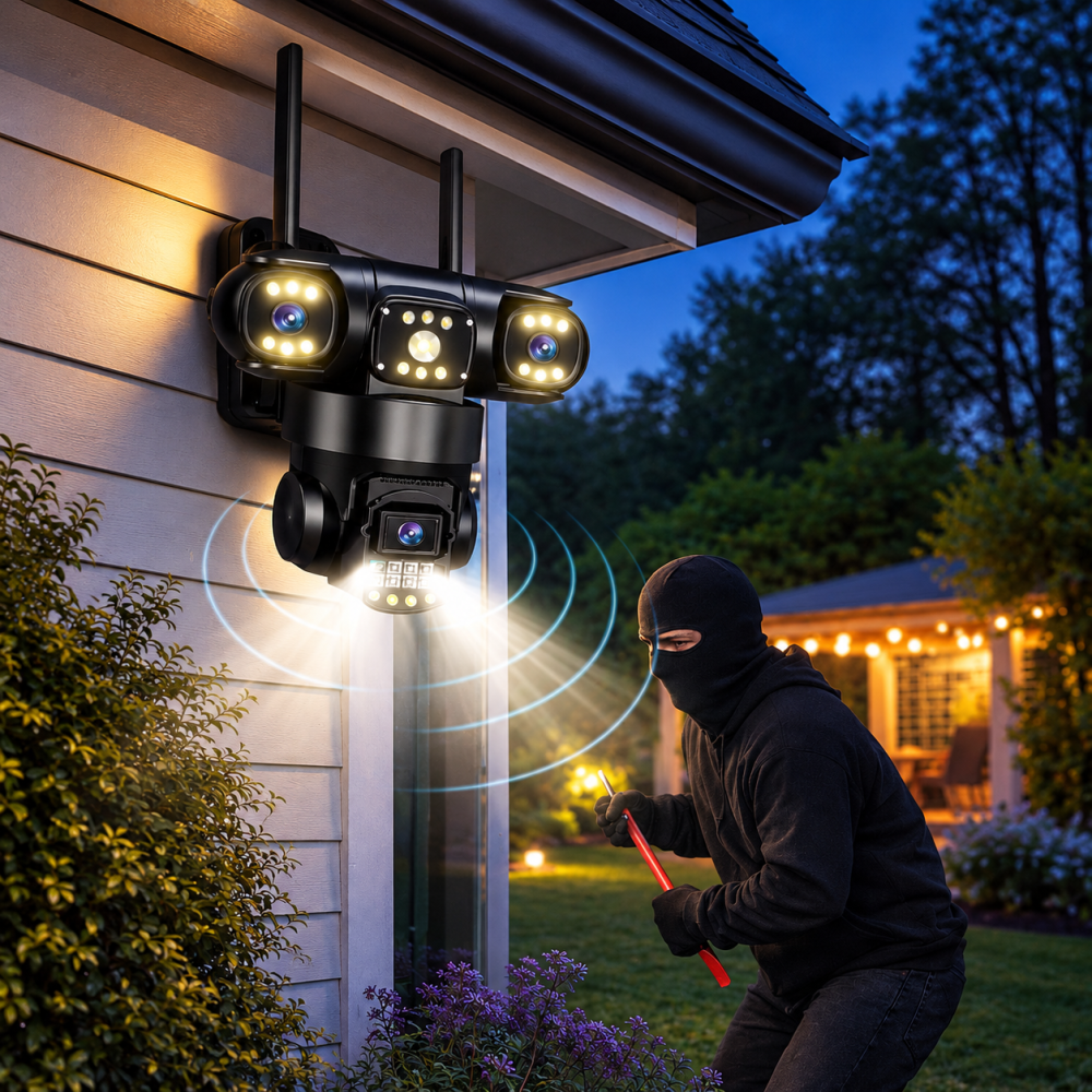 Cameră de Supraveghere WiFi Andowl Q-S3000, 8K, 3 Lentile, Rotire 350°/90°, Detectare Mișcare și Persoane, Night Vision, Card TF 128GB [8]
