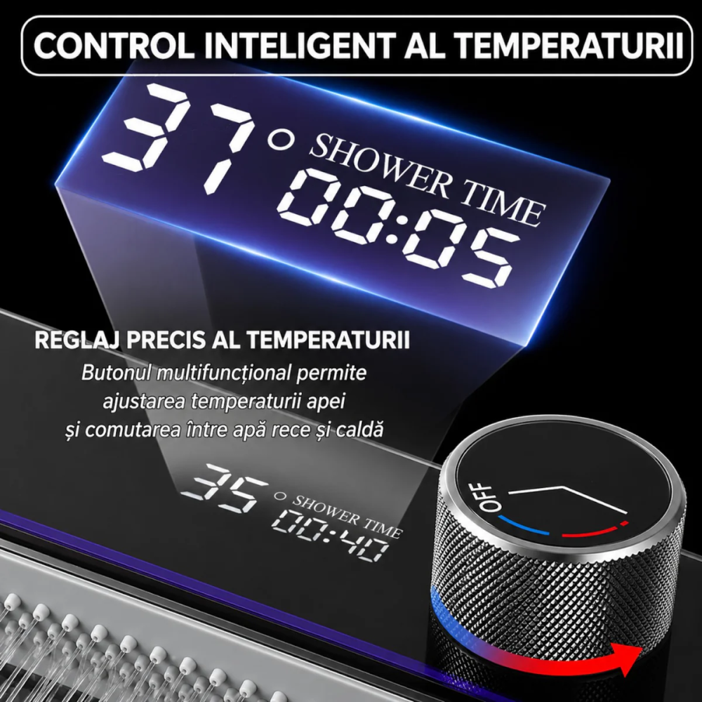 Chiuveta Multifunctionala Premium cu 2 Cascade si Afisaj Digital Temperatura, 75x46 cm, Inox SUS 304, Hidroenergie, LED, Negru Grafit, Accesorii Incluse [2]
