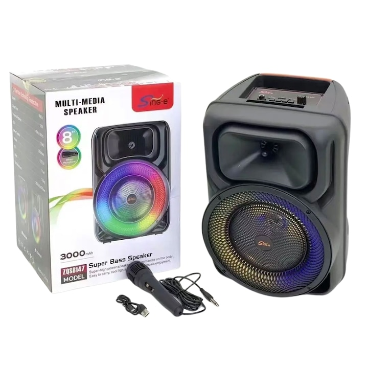 Boxa portabila cu microfon ZQS8147, 45W PMPO, BT/FM/USB/AUX, RGB [2]
