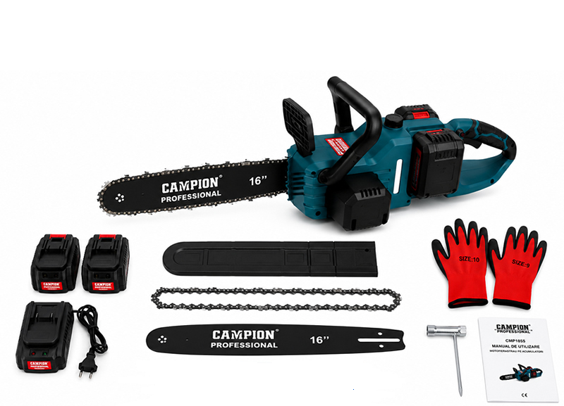 Drujbă cu Acumulator CAMPION PRO CMP1855, 2 Acumulatori 48V 10Ah, Lamă 40 cm, Viteză Lanț 26 m/s, Valiză Inclusă [2]