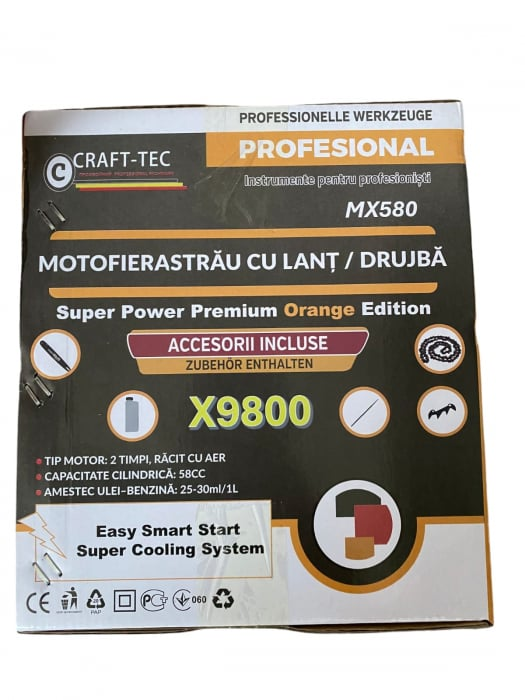 Drujba pe Benzina Motofierastrau 9.8CP LAMA si LANT 40 CM Super Power PREMIUM Craft-Tec X9800 [5]