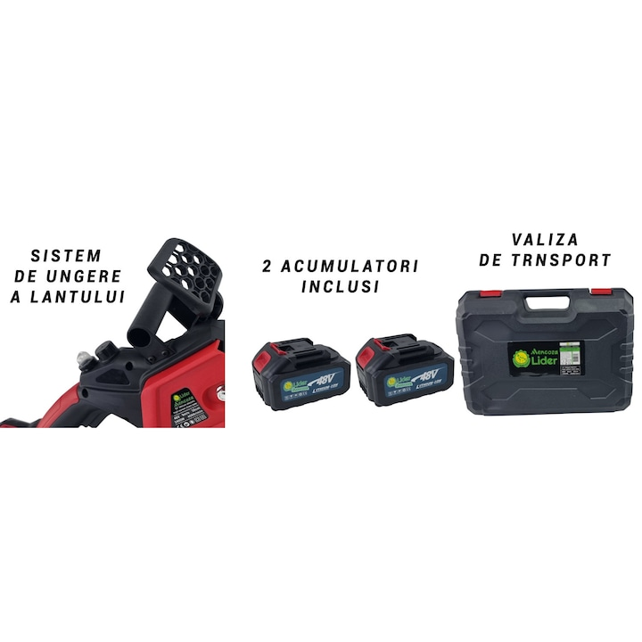 PROMO: Drujba cu lant de mana pe acumulator Mencoza™ Lider, 48V, 8Ah, 6000mAh, lama 30cm, 2 acumulatori, 2 Lanturi [2]
