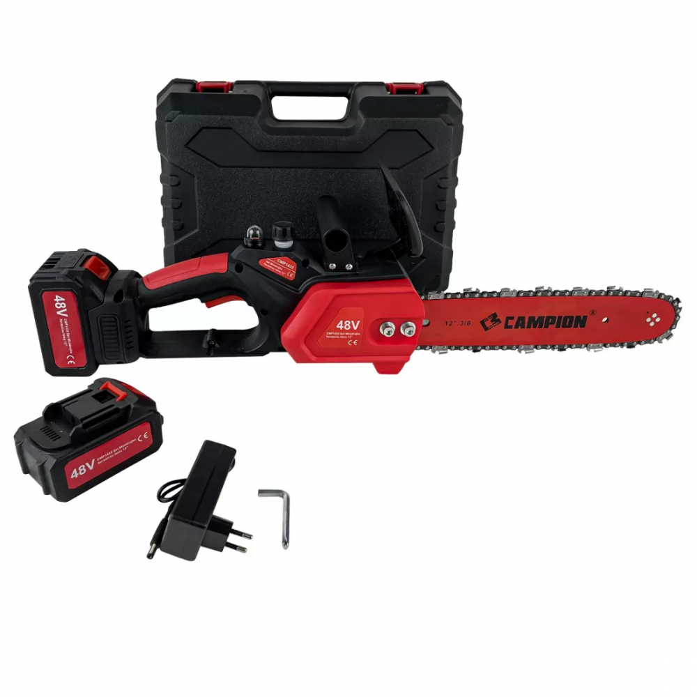 PROMO: Drujba de mana cu acumulatori Campion, 48V 8A, 2 acumulatori, 2 Lanturi,  Ungere auromata, Incarcator, Lama 30CM, Geanta transport [2]
