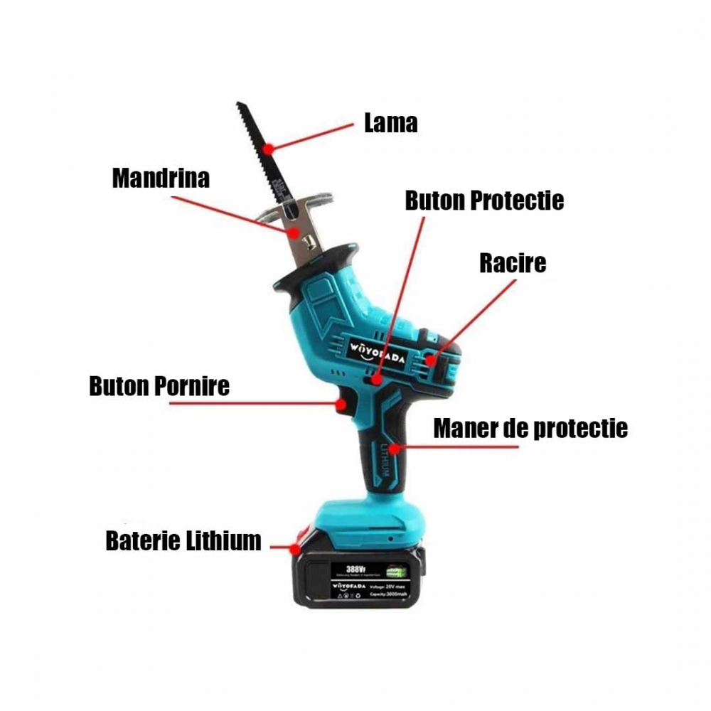 FIERASTRAU ELECTRIC TIP SABIE CU 2 ACUMULATORI 48V + 4 LAME CADOU [3]