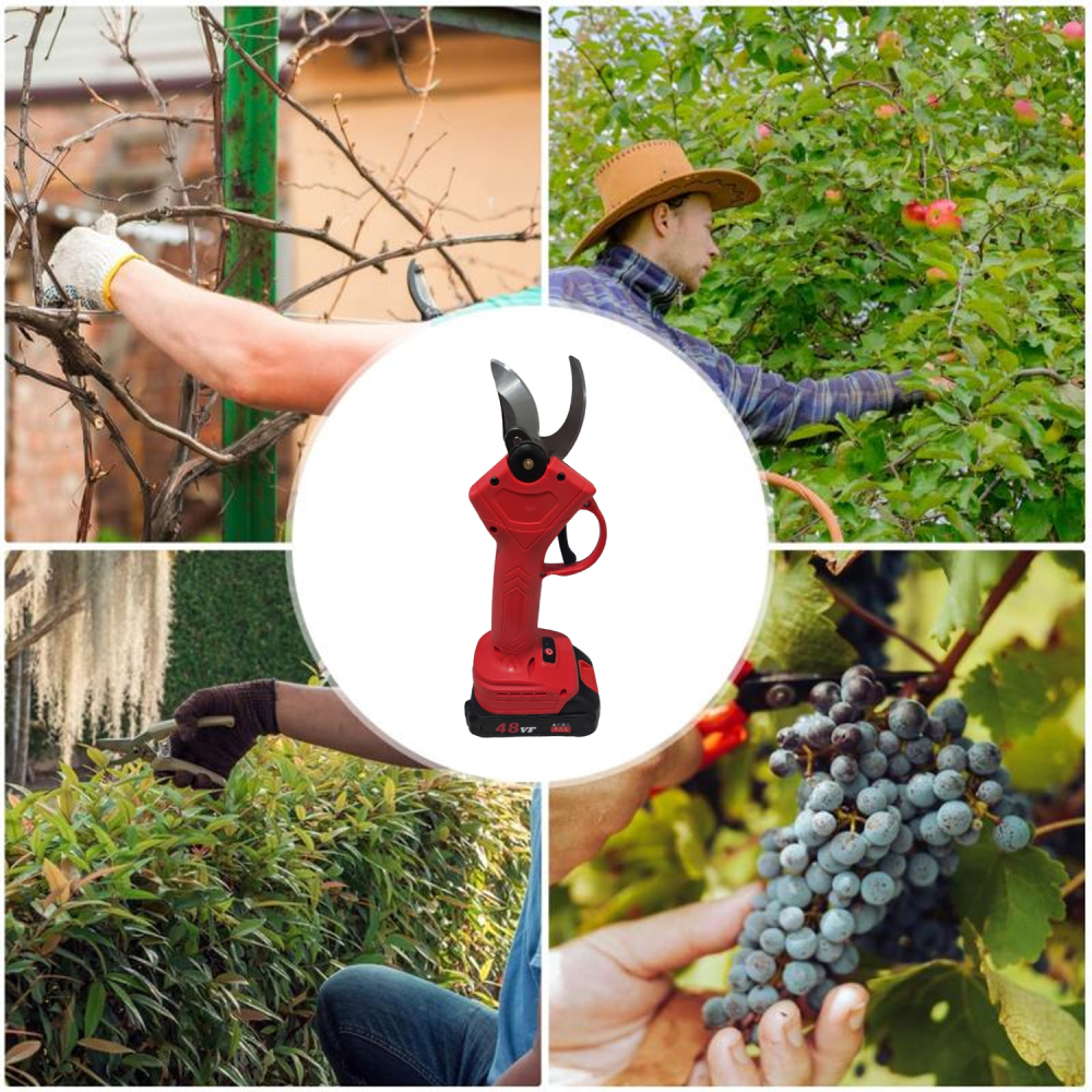 Foarfeca electrica de gradina, portabila, diametru de taiere 30 mm, set 2 baterii, 48 V, motor DC fara perii, rosu [4]