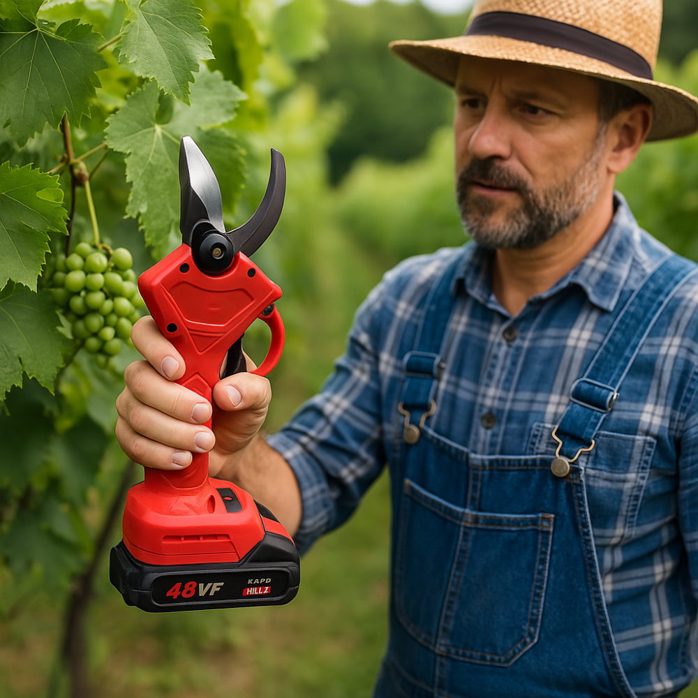 Foarfeca electrica de gradina, portabila, diametru de taiere 30 mm, set 2 baterii, 48 V, motor DC fara perii, rosu [2]