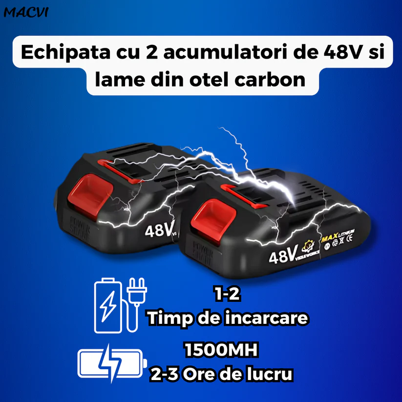 Foarfeca Electrica pentru Gradinarit  48V, 8AH, 2 Baterii, 2 Lame din Otel Carbon, ideala pentru Vita de Vie si Crengi, Albastru [4]