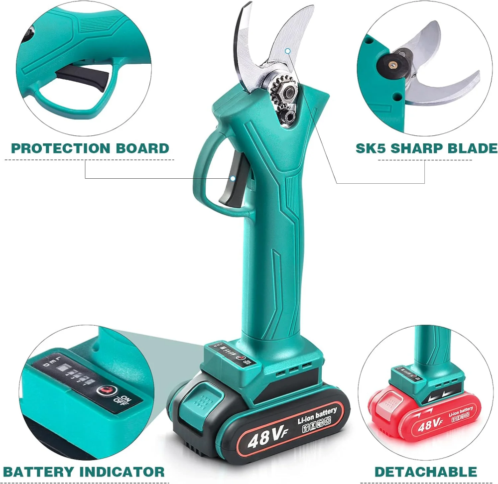 Foarfeca electrica pentru vita de vie si crengi, 2 acumulatori 48VF 5Ah, albastru [2]