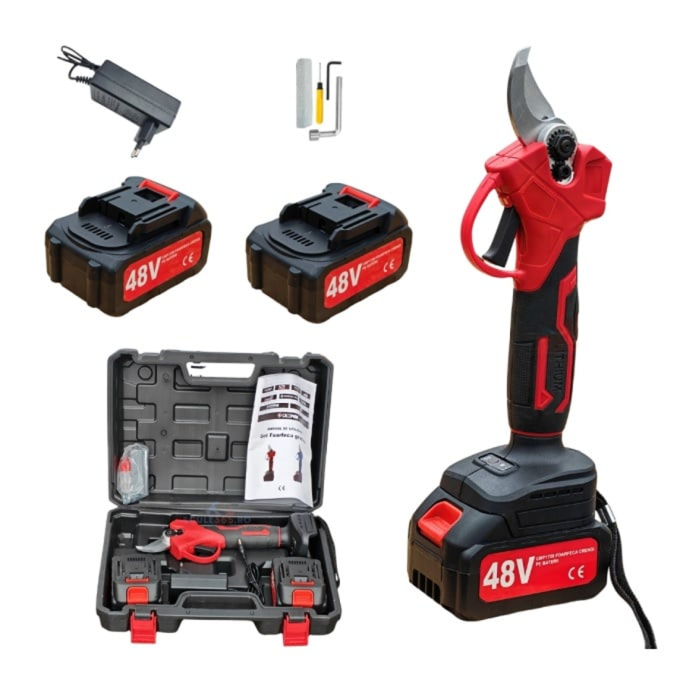 Foarfeca gradina electrica Motoyama Japan cu 2 acumulatori 48V x 8AH, pentru gradina, diametru taiere 27mm, Valiza, profesional [1]