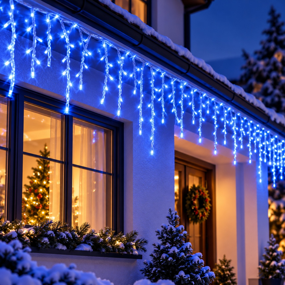 Instalație luminoasă tip țurțuri, 25 m, 640 LED-uri, lumină albastră [2]